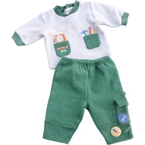 Bright Future 2 Piece Shirt & Bottoms Set Green|Tan Repair Shop Boys 3-6M